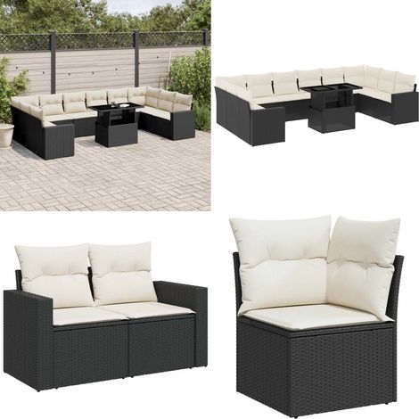11-tlg. Garten-Sofagarnitur mit Kissen Schwarz Poly Rattan - Gartenmöbel Set - PE-Rattan Möbel - Outdoor Lounge - Gartenlounge - Terrassenmöbel - Home & Living (1/5)