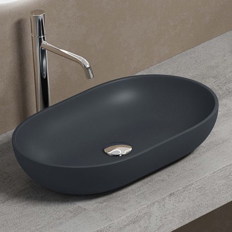 Mai & Mai lavabo vasque à poser forme ovale anthracite mat 54x34x10,5cm en fonte minérale nouveau matériau Col808 (1/5)
