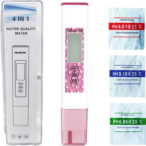 Probador de agua digital, bolígrafo de prueba de calidad del agua PH TDS EC Temp portátil sensible para piscina y agua potable (Rosa) (1/5)