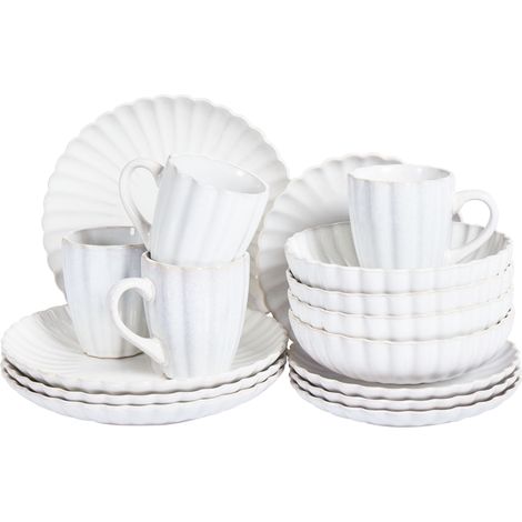 Set of 16 Dinnerware NETTLE Stoneware Off-White