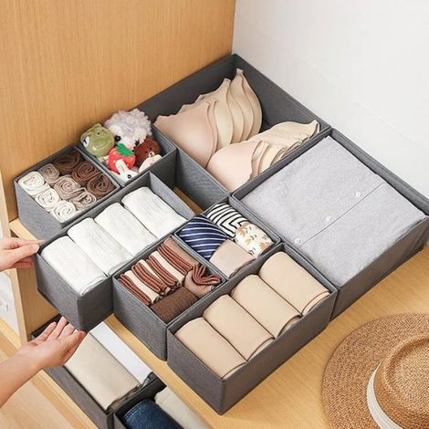 Separateur Tiroir - Organiseur de Rangement en Tissu - Pour Chemises et Vêtements - 12 Pièces (4 x Petite Taille, 4 x Moyenne, 4 x Grande) - Gris Foncé (1/5)