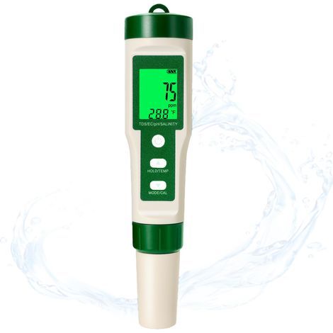 pH 5 en 1 Numérique, pH Mètre avec Automatique de la Température, Précision 0.01, Mesure pH, TDS, EC, Salinité et Température, Testeur d'Eau pour Piscine, Hydroponie, Aquarium, Eau Potable (1/5)