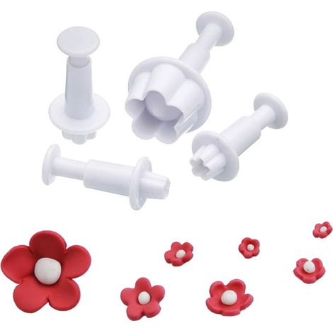 Troqueladora de flores con émbolo, 4 piezas, cortadores, moldes