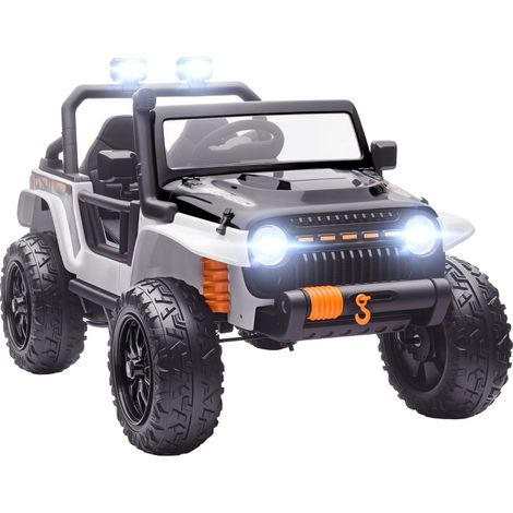 Voiture électrique enfant 12V blanche à double moteur, 3 vitesses, siège parent, télécommande 2,4G, LED, musique et coffre, pour 3 à 8 ans  CHICFURN (1/5)