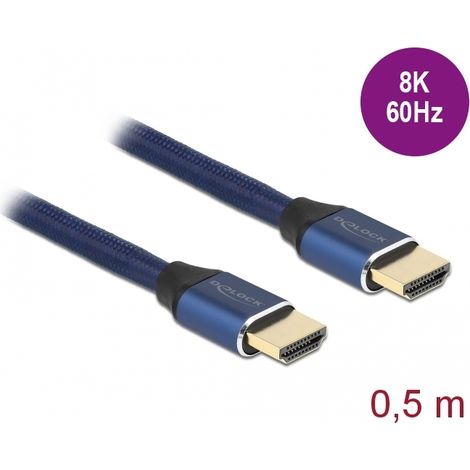 Delock Cable HDMI de ultra alta velocidad 48 Gbps 8K 60 Hz azul 0,5 m