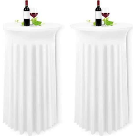 Lot de 2 housses de table haute blanche 80 x 110 cm – Nappes extensibles en spandex – Jupe plissée pour cocktail et mariage