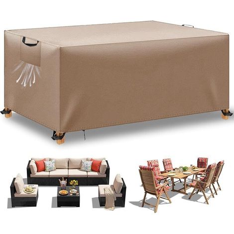Housse Table de Jardin, Housse Salon de Jardin Exterieur, Housses pour Mobilier de Jardin Imperméable Anti-UV, 420D Tissu Oxford Housse de Protection Salon de Jardin, Kaki, 200x100x75 cm (1/5)