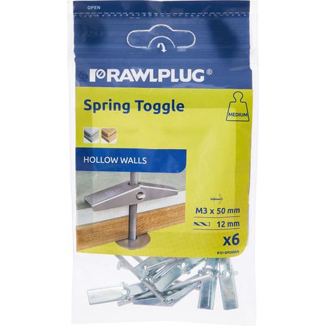 Rawlplug R-S1-SPO3050/6 Spring Toggle M3 x 50mm Card of 6 RAW94365