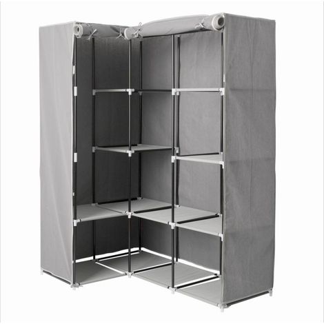 5Five Simply Smart – Dressing d'angle en métal et polypropylène gris – 12 étagères – Dimensions 131x87,5x169 cm – Montage facile sans outils