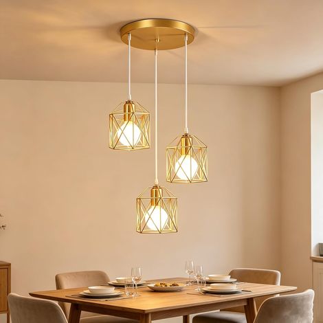 Suspension Luminaire Or Moderne, 3 Lampes Lustre Plafonnier E27 (1/5)