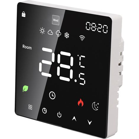 Thermostat intelligent 16A avec écran tactile couleur LCD, programmable par PC, pour chauffage électrique à domicile, hôtel ou bureau (90-240 V CA, sans Wi-Fi). (1/5)