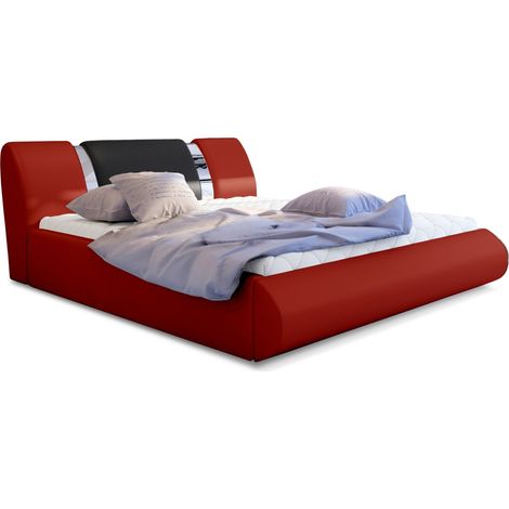 Lit coffre 180x200 simili rouge-noir et métal chromé Flavien (1/4)