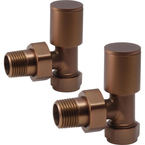 Heatwave Round Brushed Bronze Angled Radiator Valves Pair