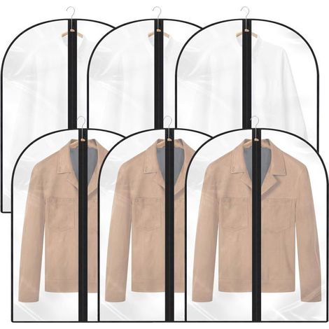 Housses de Vêtements,Housses de Protection Zip Semi Transparentes pour Chemise Costumes/Manteaux,6pcs 60 80cm (1/4)
