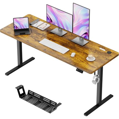 Électrique Bureau Assis Debout 160 x 60 cm, Standing Desk Marron (1/5)