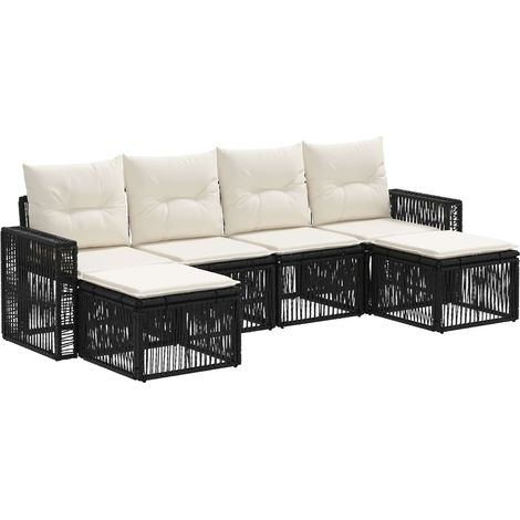Gartensofa-set 6 pcs Schwarz und Cremeweiß Poly-Rattan vidaXL