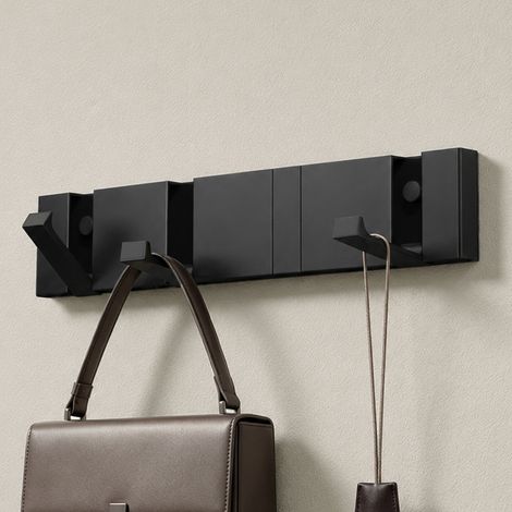 doporro Patère Murale en Aluminium Crochets Escamotables pour Suspendre Manteaux Sacs Chapeaux Porte Manteaux Antidérapant Accroche Serviette 30.4×1.4×6CM Noir Wandgarderobe01 (1/5)