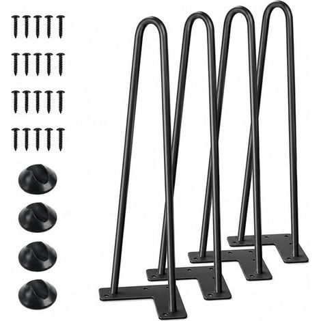 Set de 4 pieds de meuble Hairpin – 40,6 cm – Acier noir – Design industriel – Protection sol (1/5)