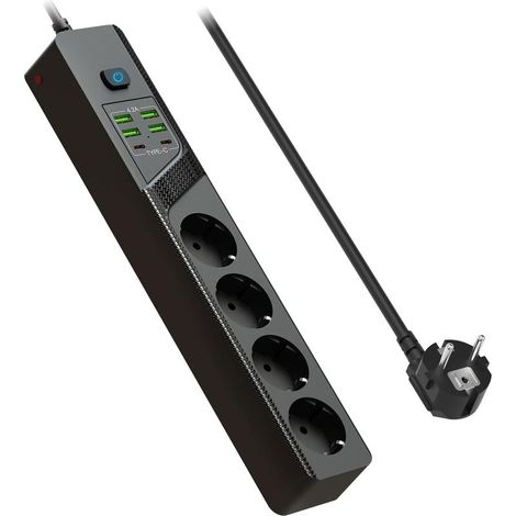 Multiprise parasurtenseurs USB 4 prises avec 4 ports USB A et 2 ports USB C – Câble 2m – Puissance 3000W – Protection contre surtensions (1/5)