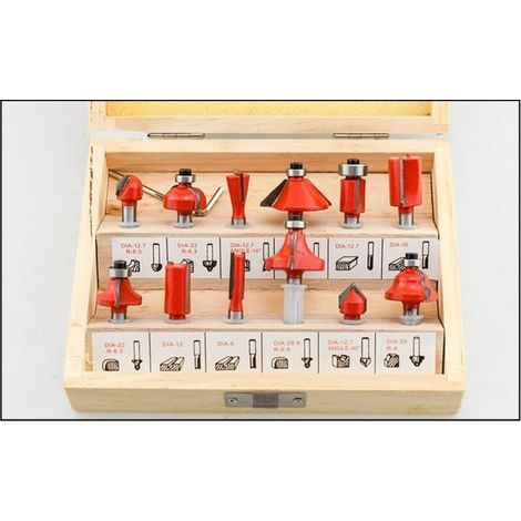 Fraise à bois ensemble décoration bord machine 1/2 poignée 12 pièces ensemble rouge (1/6)