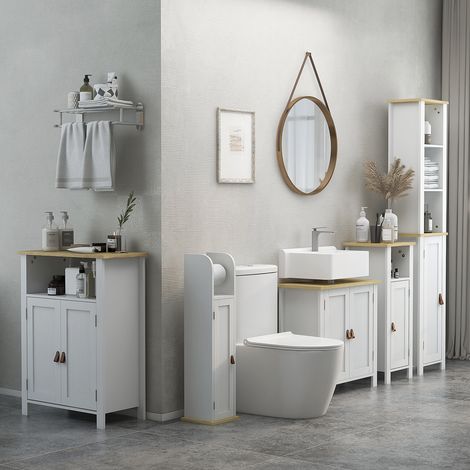Meuble sous Lavabo Meuble de Lavabo avec Pied avec 2 Portes 2 Poignées et Étagère Réglable sans Lavabo 60x30x60 cm Blanc