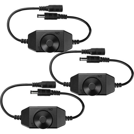 Lot de 3 Variateurs LED DC12-24V Noir Contrôleur Rotatif PWM Connecteur 5,5x2,1mm Pour Bandes Lumineuses Intérieur