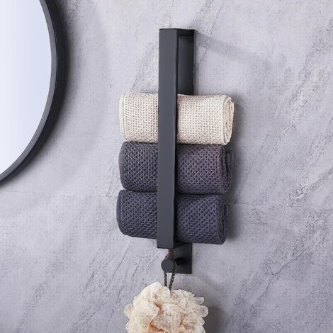 Suspensori per asciugamani auto-adesivi senza perforazione in acciaio inossidabile per bagno – con gancio – Nero, 40 cm (1/5)