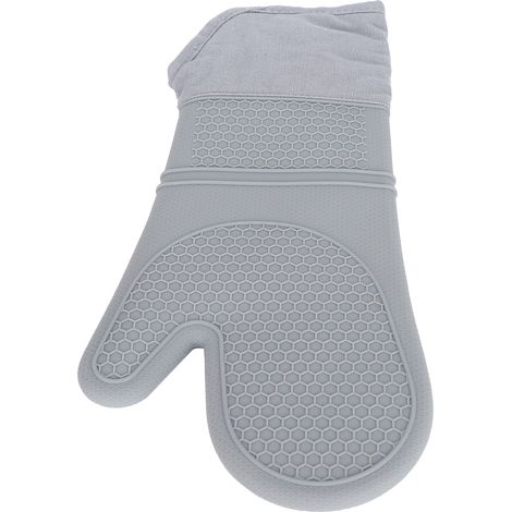 Manique de Four Silicone Texturé Antidérapant Doux Résistant Flexible Doublure Coton Gant de Cuisine Gris (1/5)