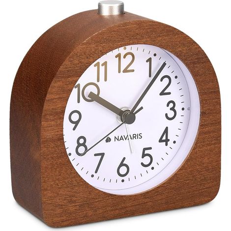 Réveil analogique en Bois - Horloge à Aiguilles Classique avec Fonctions Heure Alarme Snooze lumière - Bois foncé (1/5)