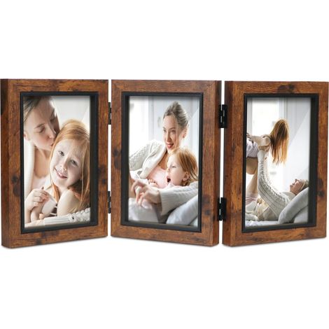 Cadre photo à trois volets de 10,2 x 15,2 cm, triple collage à charnière pour table de bureau, cadeau pour mère, amie (1/5)