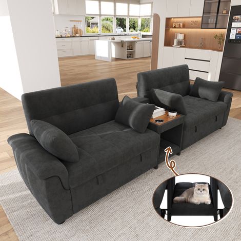 Canapé panoramique en U convertible XL 4 places avec rangement, canapé en chenille avec porte-gobelets Gris foncé, 284 x 138 x 89 cm (1/5)