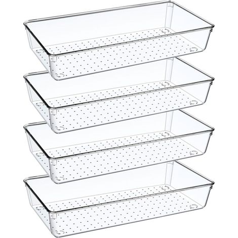 Bardusch-Lot 4 organisateurs tiroir salle de bain/cuisine 30 cm, transparents, maquillage/bureau. (1/4)