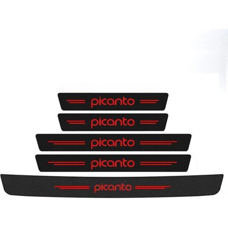 (5 pièces) Autocollants anti-rayures en fibre de carbone pour seuil de porte de voiture, compatibles avec KIA Picanto, protections de seuil de porte de coffre et de pare-chocs. (1/4)