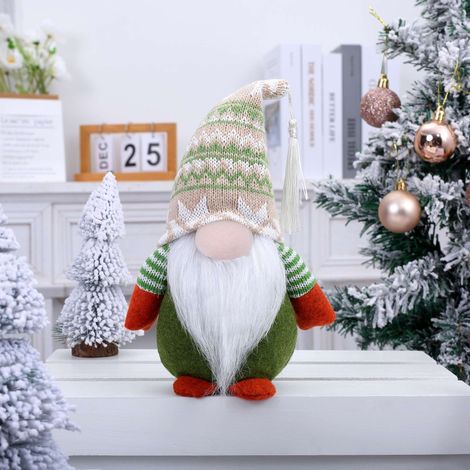 Décoration de Noël sans visage, figurine elfe de Noël verte, poupée décorative style nordique, personnage festif à poser pour maison, salon, table, cheminée et fête (1/5)