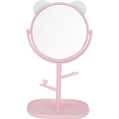 Miroir de maquillage blanc à oreilles de chat, plateau de rangement intégré, miroir de vanity ajustable avec petit support pour le maquillage (1/5)