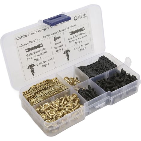 100 attaches de cadre photo à double trou de 4 mm avec kit de 240 vis pour suspendre cadres photo et horloges. (1/5)