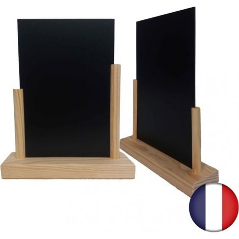 Porte menu de table en bois brut avec ardoise format A5 - Lot de 2 - Fabrication française (1/3)