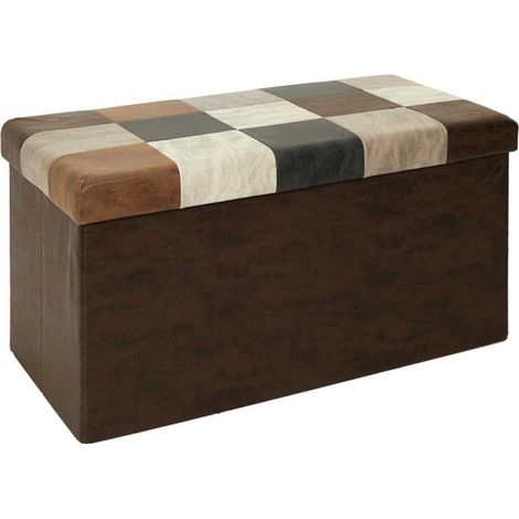 Banc Coffre Pliable Patchwork "Loic" 76cm Marron (1/5)