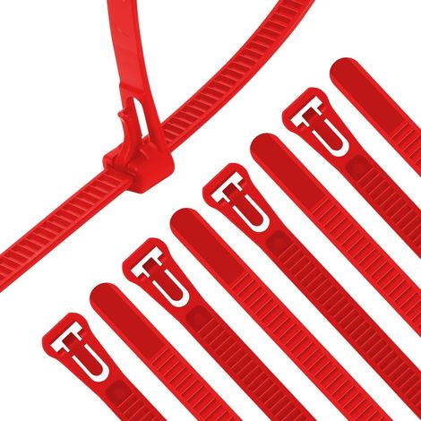 100 Pièces Collier de Serrage Rouge Plastique Réutilisables, 450mm x 7.6mm, Attache Câble Colorées, Serre Câbles Nylon, Colliers Serre-Cable Résistant aux UV (1/5)