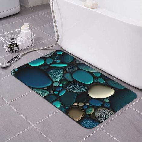 (Bleu, 60x40CM) Tapis de Bain Diatomite,Tapis De Bain Antidérapant&Merveilleux Motifs de Pierre en 3D,Tapis de Bain Doux, Absorbant et Séchant Rapidem