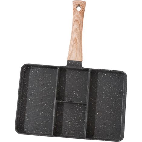 Poêle de cuisson multifonction 4 sections antiadhésive, revêtement en pierre de Maifan, aluminium à chauffe uniforme, noire, pour œufs, steak, légumes (1/5)