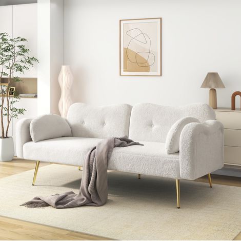 Schlafsofa 155/85,5 cm Weiß im Wolken-Design mit verstellbarer Rückenlehne und 2 Kissen (1/5)