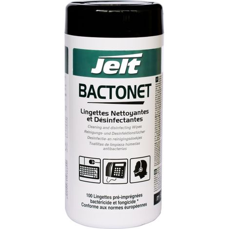 Lingettes désinfectantes pré‑humides Bactonet - ITW SPRAYTEC - JELT, 100 unités, boîte blanche