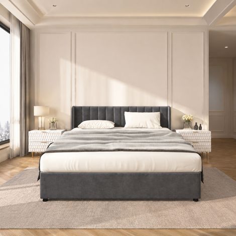 Cama 180x200 cm gris de terciopelo con somier y 2 cajones (1/5)