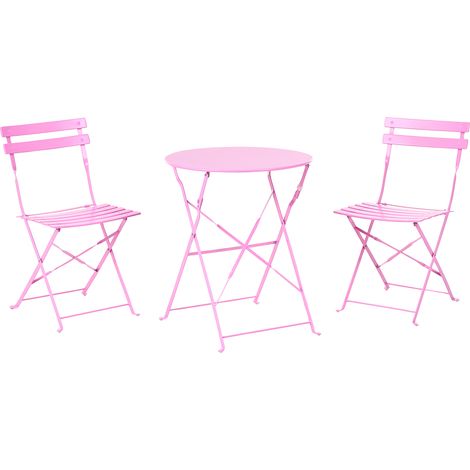 Conjunto de balcón 3 piezas mesa redonda sillas de acero exterior rosa Fiori (1/5)