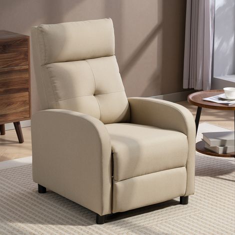 Sillón Relax Reclinable Manual hasta 155º Apertura Push con Reposapiés Respaldo Alto Acolchado Grueso Beige (1/5)