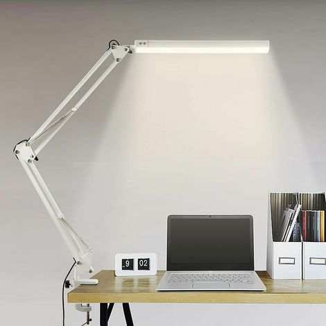 Kaelt - Lampe de bureau LED, lampe de table d'architecte pliable avec pince, 10 niveaux de luminosité x 3 modes de couleur, lampe de table réglable, protection des yeux, adaptateur CE 5 V/2 A inclus (1/5)