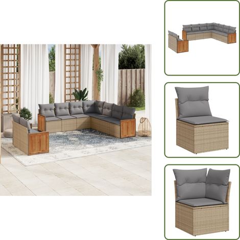 9-tlg. Garten-Sofagarnitur mit Kissen Beige Poly Rattan - Gartenmöbel - Rattan Möbel - Lounge Set - Gartenlounge - Außengartenmöbel (1/5)
