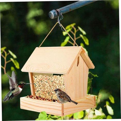 Natural Wooden Bird Feeding Station 18×17×20cm  Outdoor Eco-Friendly Wild Bird Feeder