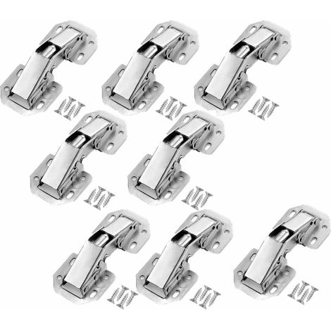 Lot de 8 charnières de porte d'armoire en acier inoxydable, charnières invisibles 105 × 44 mm pour meubles d'angle à 90 degrés avec 32 vis,- (1/4)
